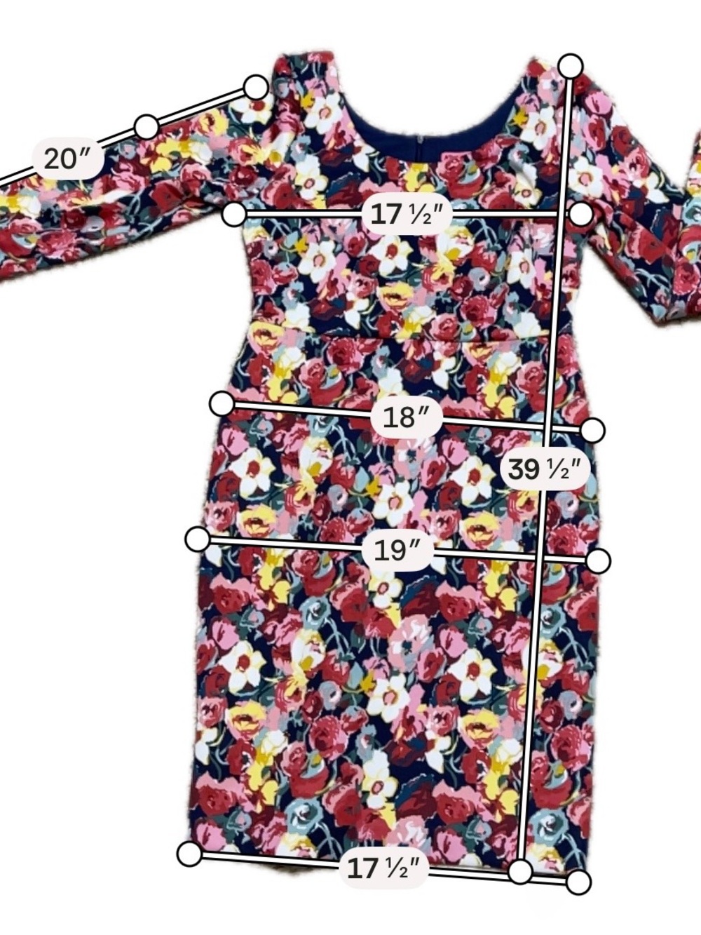 Betsey Johnson Floral Bodycon Sheath Dress Long Sleeve Cocktail Midi Size 14 - Picture 4 of 8
